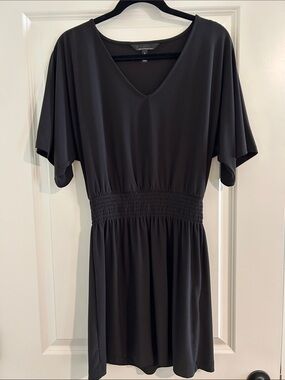 WHBM White House Black Market Black Smocked-Waist Flutter Sleeve Dress